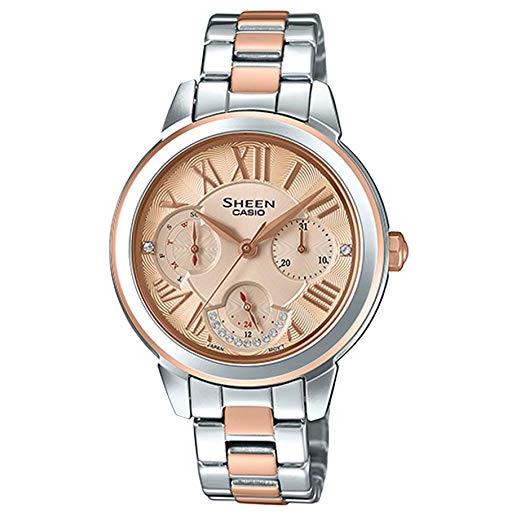 Casio orologio multi-quadrante quarzo donna con cinturino in acciaio inox she-3059spg-9auer