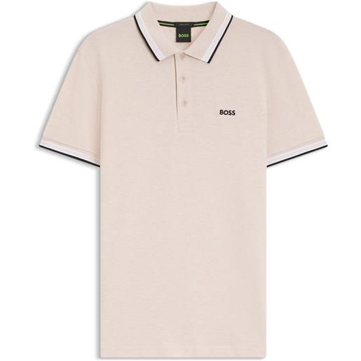 BOSS polo in piqué di cotone con dettagli logo, rosa chiaro