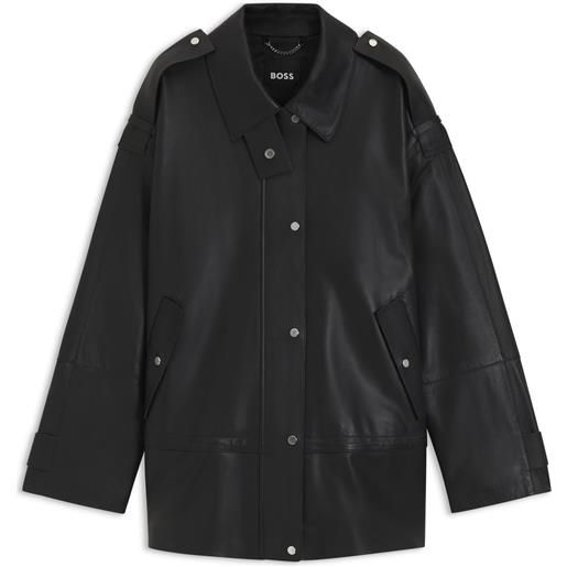 BOSS giubbotto biker lungo in pelle, nero
