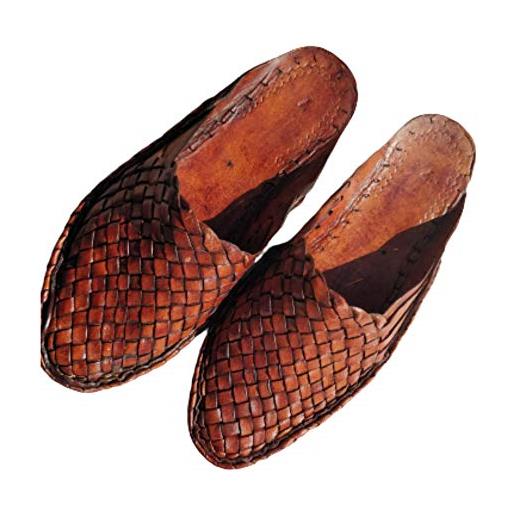 KARIGAROFFICIAL primavera estate spiaggia pelle intrecciata mules croce scarpe in pelle per uomo, pantofole uomo moderne, scarpe indiane, mocassini casual per uomo, marrone (earthen), 44.5 eu