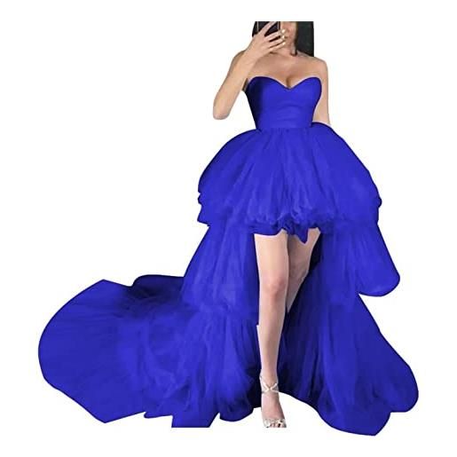 KURFACE abito da sera con volant scollato principessa damigella d'onore abito da sposa con strascico, blu reale, 38