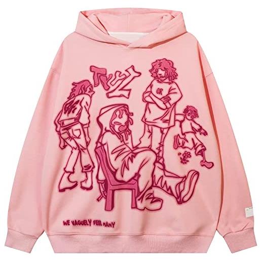 Vagbalena felpa con cappuccio con cappuccio con stampa ossea retrò da uomo con cappuccio y2k alla moda manica lunga con cerniera hip hop hoodie anime harajuku con cappuccio (rosa, xxl)