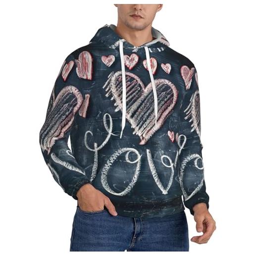 SDFHU i love you words with hearts print cozy soft felpa con cappuccio da uomo traspirante primavera autunno e inverno streetwear, nero, large
