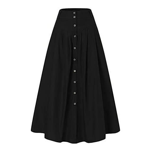Generic gonne s da donna midi con bottoni 's gonna elastica a vita alta estiva tinta unita gonna a linea gonne lunghe con tasche vita elasticizzata plus size boho abbigliamento, nero , 4xl