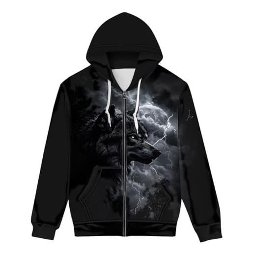 EujGvboU felpa con cappuccio da uomo con stampa digitale 3d con lupo fresco e zip intera, lupo del fulmine, m