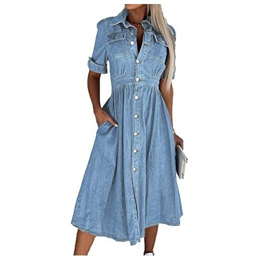 MANYMANY abito da camicia da donna in denim femminile abbottonatura con abbigliamento a livello fluido vestito jean denim