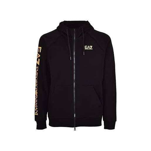 EA7 emporio armani felpa con cappuccio logo series in cotone felpato da uomo (it, testo, xl, regular, regular, grigio)