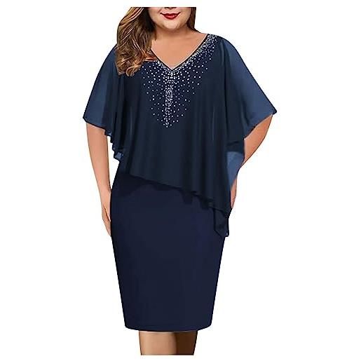 Generic abito da sera in chiffon con scollo a v da donna taglie forti con mantello trasparente a maniche corte per madre della sposa, marina militare, 4xl