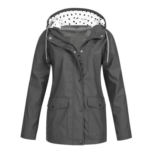 Generisch -impermeabile con cappuccio giacca a vento leggera a maniche lunghe con chiusura lampo con coulisse impermeabile con tasche cappotto invernale leggero da donna, blu marino, xl