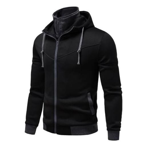 Oanviso giacca con cappuccio con doppio colletto da uomo felpa zip intera in contrasto classica giacca in felpa con tasche morbida e robusta per il tempo libero o il lavoro a nero l