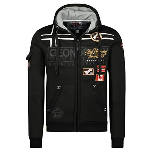 Geographical Norway garadock men - felpa con zip da uomo - felpa in cotone da uomo - felpa con cappuccio giacca a manica lunga - felpa con cappuccio sport casual tasche tessuto traspirante nero s