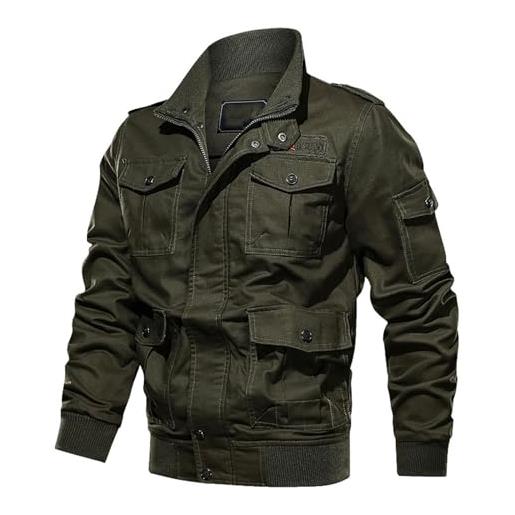 Bauzuoyo giacca militare da uomo con colletto alto, giacca da aviatore, giacca con molte tasche, cargo, per attività all'aria aperta, antivento, da lavoro, per l'autunno, nero , 3xl