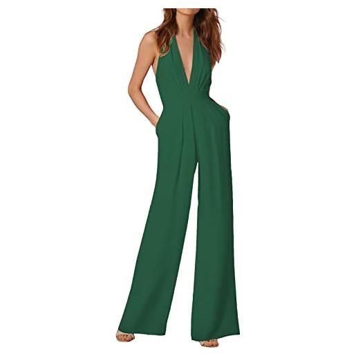 Generic tuta elegante donna cerimonia jumpsuit tutina tute larghe a gamba larga tuta lunga abito lungo elegante senza maniche jumpsuit spalline capestro per matrimonio, damigella d'onore, feste, pantaloni