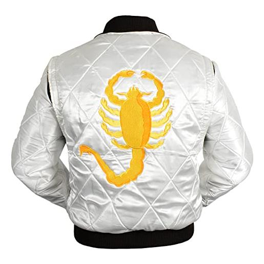 LP-FACON giacca drive - ryan gosling scorpion logo giacca bomber bianca in raso uomo - giacca scorpion, xl