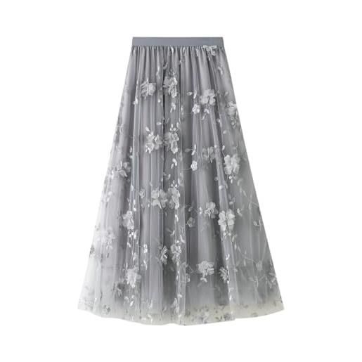 Generisch gonna corta in tulle nera da donna con ricamo a rete, gonna ad industria pesante taglie forti, nuova gonna letteraria a vita alta e gonna lunga a quadri, grigio. , taglia unica