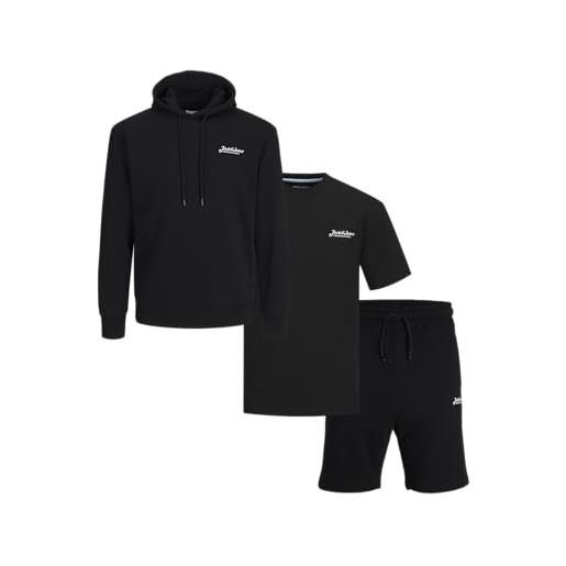 JACK & JONES sweat hood pack mp jjbeau-felpa con cappuccio, confezione tripla, nero, m uomo