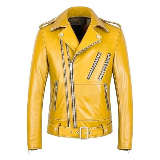 Generic giacca da uomo in finta pelle con zip asimmetrica, stile classico e slim, per autunno/inverno, giacca da motociclista, bianco, 4xl