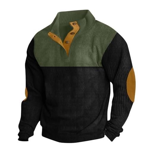 AIGOUT felpe da uomo uk velluto a coste scozzese rattoppato gomito spalla manica lunga top 1/4 bottoni casual colletto in piedi maglione autunno inverno pullover felpa, c3, 4xl