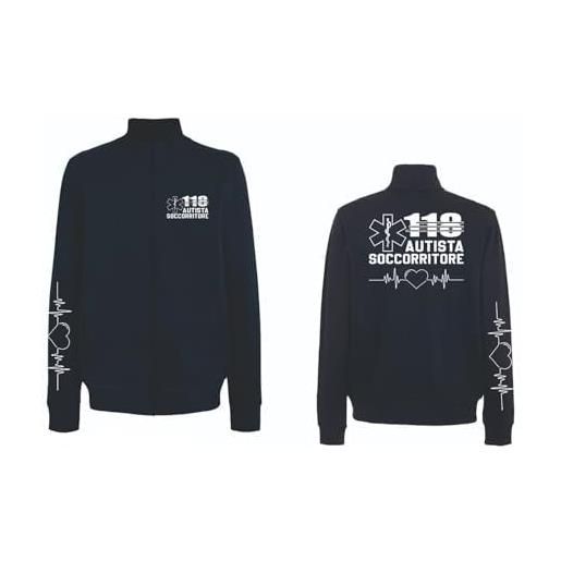 Vestin felpa unisex full zip - autista soccorritore 118 colore scritta personalizzato - super vestibilità top qualità (it, testo, xl, regular, regular, nera)