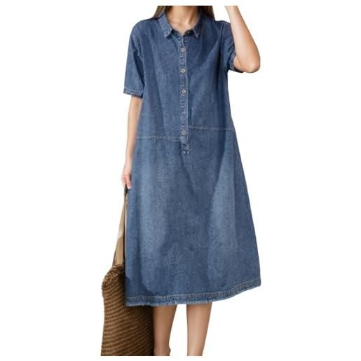 Juankrynord abito da donna in denim a maniche corte con abbottonatura a 1/2 bottoni con 2 tasche laterali abito a camicia in denim casual con risvolto a linea (jean blu, xl)