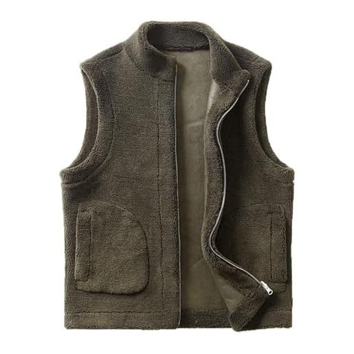 KBOPLEMQ giacca invernale da uomo, invernale, calda, gilet in peluche per attività all'aperto, con colletto alto, chiusura lampo, senza maniche, foderato, gilet imbottito, o verde, l