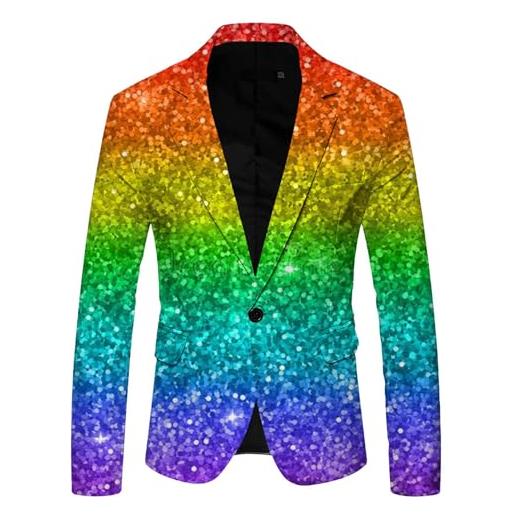 RUMAOZIA giacca con paillette, da uomo, in oro con brillantini, per il tempo libero, per il lavoro, il tempo libero, con paillette, per carnevale, p azzurro, xxxl