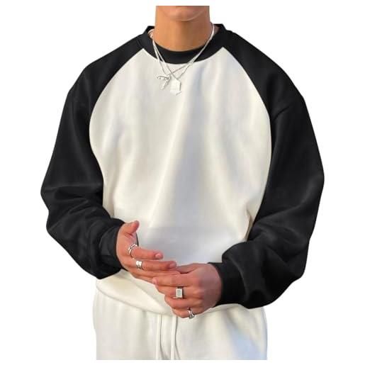 nicticsi manica lunga sweatshirt da uomo senza cappuccio felpe a girocollo tinta unita/stampabili pullover polsini e vita elastici top basic crewneck sweatshirts casual sportivo c grigio chiaro02 xl