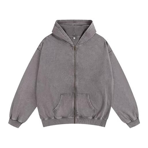 Generic felpa con cappuccio da uomo in cotone, felpa da uomo, con cappuccio, oversize, con tasche, casual, con cappuccio, per autunno e inverno, grigio. , m