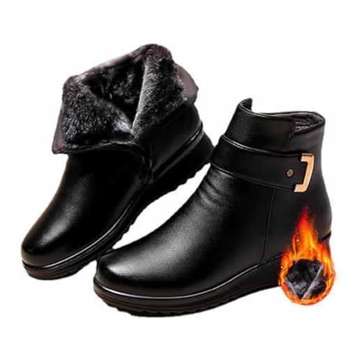 AMOUSDRDR stivali ortopedici da donna in vera pelle, con fibbia in metallo, invernali, caldi, antiscivolo, foderati in peluche, stivaletti con cerniera laterale