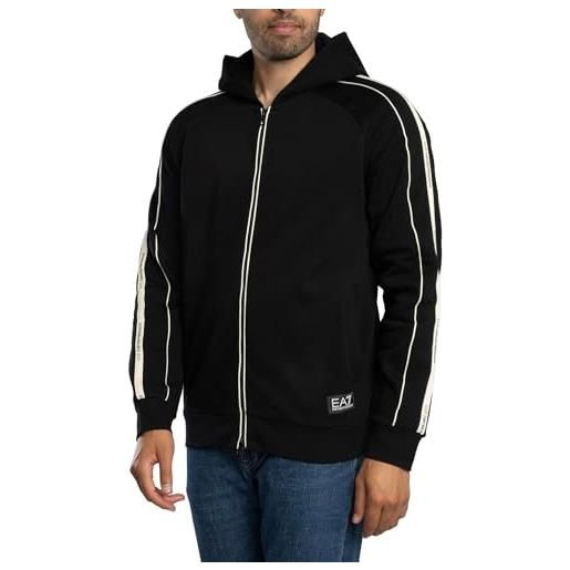 EA7 uomo felpa con cappuccio e zip con logo del treno, black/white, l