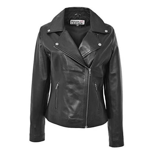 House Of Leather giacca da motociclista da donna in vera pelle con cerniera incrociata stile l, bianco, 50