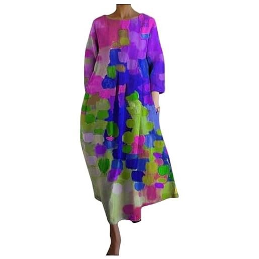 Cocila abito donna elegante con scollo a v e scollo tondo, vestito stampato a maniche lunghe estivo corto in cotone per matrimonio