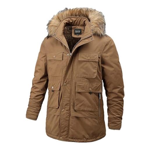 ANUFER uomo termico fodera in peluche giacca parka staccabile pelliccia cappuccio cappotto invernale con tasche multiple sn0705239 marrone 2xl
