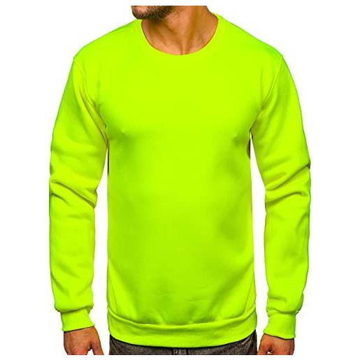 BOLF uomo felpa senza cappuccio maglia manica lunga tempo libero sport fitness outdoor basic casual style 2001 giallo-neon m [1a1]