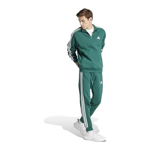 adidas men's essentials 3-stripes fleece tapered cuff pants, collegiate green
