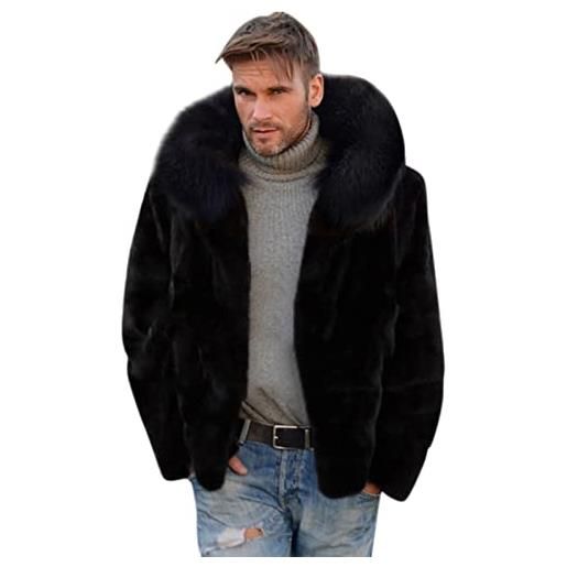 Generic cappotto lungo da uomo in pelliccia artificiale, giacca invernale parka in pelliccia sintetica, taglie forti, colletto a risvolto, calda, q03-nero, m
