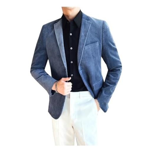 Mnjyihy blazer da uomo primaverili da lavoro giacca da smoking slim fit in velluto a coste taglie forti blue m