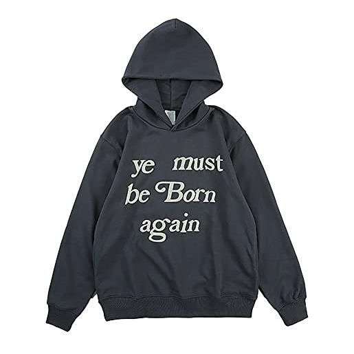 G.F. g&f ye must be born again felpe con cappuccio kanye hip hop cotone pullover rapper fans felpe (colore: grigio, taglia: large)