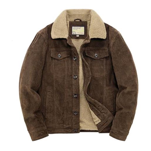 seiveini giacca in velluto da uomo in peluche caldo cappotto invernale cowboy a coste sherpa addensato manica lunga militare giubbini da uomo ispessimento casual a marrone l