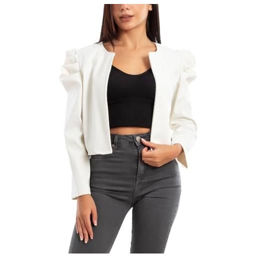 Toocool giacca donna corta bolero simil pelle maniche sbuffo elegante vi-3010 [marrone, s/m]