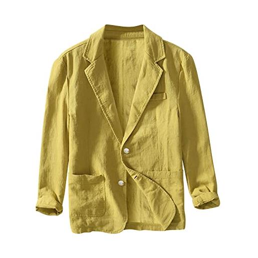 Generico giacca in lino, da uomo, estiva, leggera, blazer, per il tempo libero, con due bottoni, leggera, sportiva, per il tempo libero, estivi uomo leggera