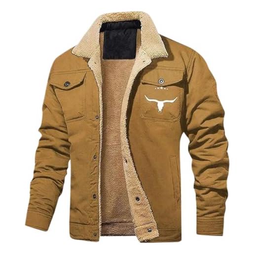 Generic giacca in pile da uomo bullhorn, giacca western da uomo, giacca da camionista foderata in sherpa, giacca western vintage (khaki, xxl)