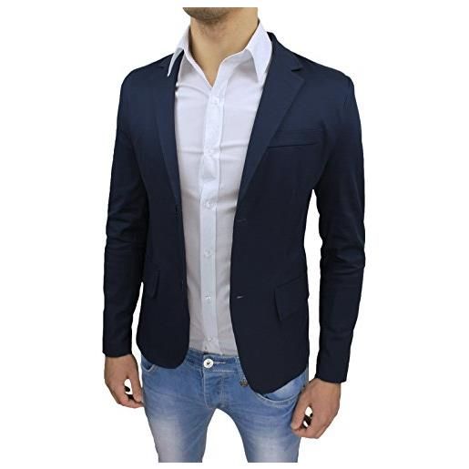Evoga giacca uomo sartoriale blu scuro slim fit super aderente elegante casual estiva (l)