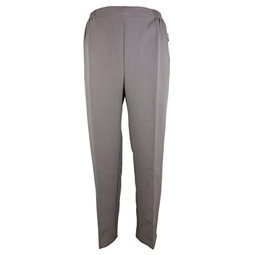 K-Milano pantaloni da donna con elastico in vita, molto adatti per anziani, pantaloni della nonna, pantaloni a infilare, tasche sicure con zip e piega stirata, taglia corta, grigio. , 50-52