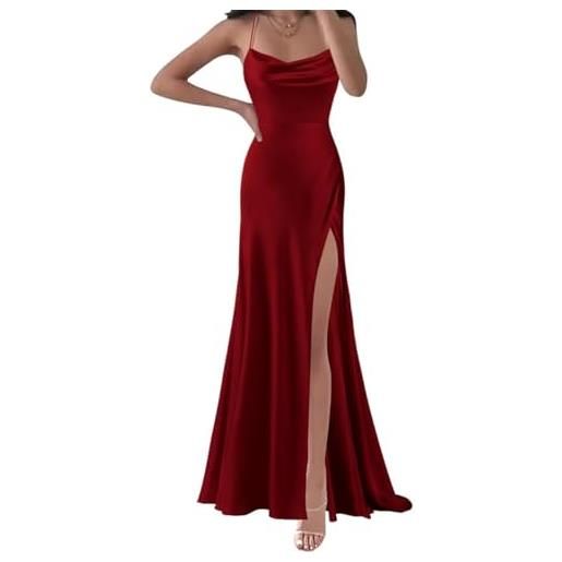 WSEYU abiti da damigella d'onore con spalline sottili per donne con spacco in raso abiti da cocktail abiti da ballo taglie forti, oro rosa, 38