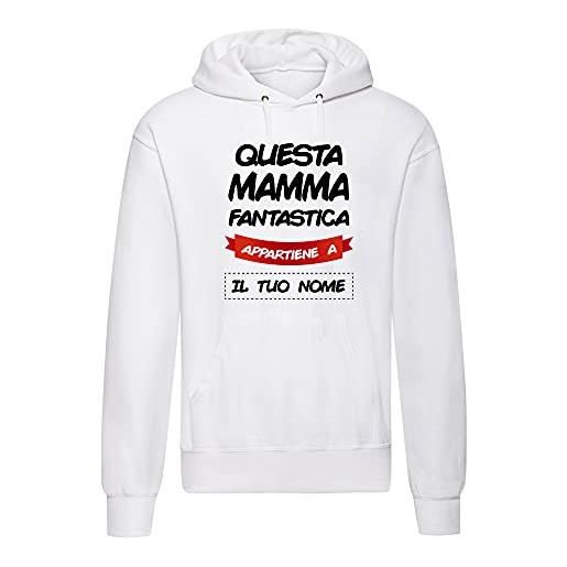 PR Service felpa cappuccio festa della mamma madre mum personalizzata appartiene a nome figlio figlia uomo bianca nera felpato idea regalo (bianco, l)