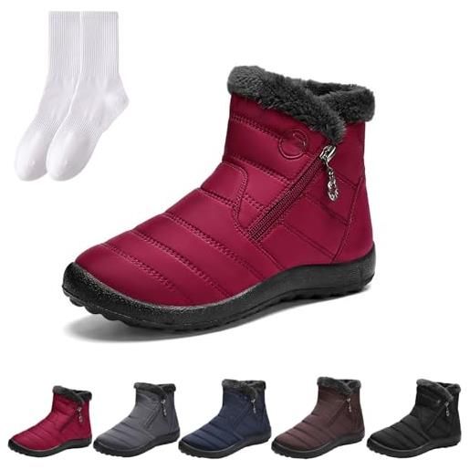 GAGFDA stivali da donna impermeabili ortopedici caldi, stivali invernali da donna, foderati in pile, stivali da neve antiscivolo con cerniera laterale, comodi stivaletti foderati in pelliccia, grigio
