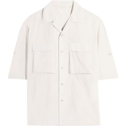 LEMAIRE camicia utility in cotone tecnico effetto lavato a maniche corte - toni neutri