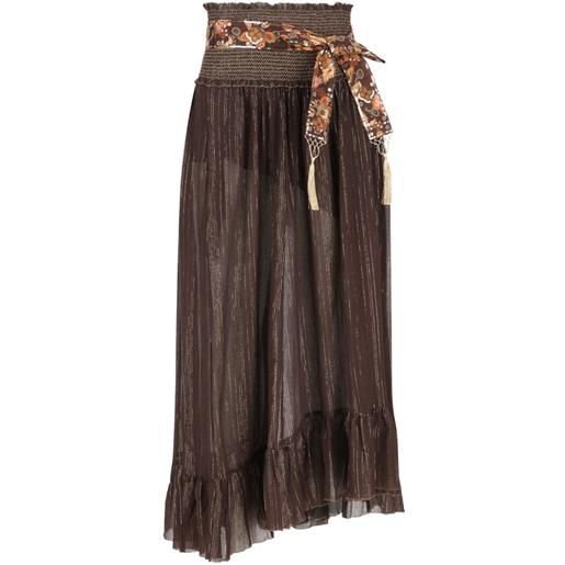 ZIMMERMANN gonna aster midi asimmetrica con ruches - marrone