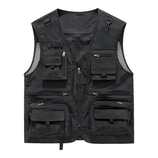 FITPOST gilet cargo in rete traspirante con zip, gilet estivo da lavoro da uomo con tasche, gilet tattico ad asciugatura rapida multi-tasca, rosso, xxl
